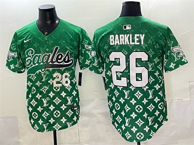 Men's Philadelphia Eagles #26 Saquon Barkley Green With Patch Limited Stitched Baseball Jersey Men's Philadelphia Eagles #26 Saquon Barkley Green With Patch Limited Stitched Baseball Jersey
