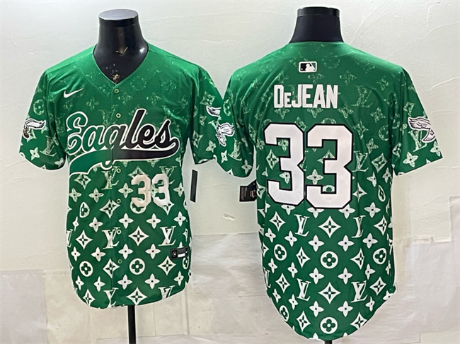 Men's Philadelphia Eagles #33 Cooper DeJean Green With Patch Limited Stitched Baseball Jersey Men's Philadelphia Eagles #33 Cooper DeJean Green With Patch Limited Stitched Baseball Jersey