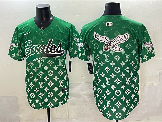 Men's Philadelphia Eagles Team Big Logo Green With Patch Limited Stitched Baseball Jersey Men's Philadelphia Eagles Team Big Logo Green With Patch Limited Stitched Baseball Jersey