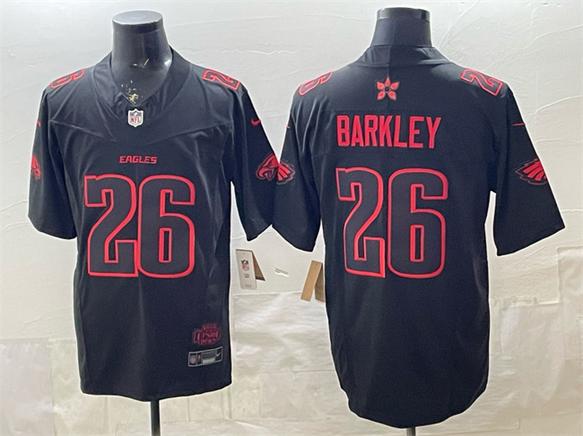 Men's Philadelphia Eagles #26 Saquon Barkley Black 2025 F.U.S.E. 'Stranger Things Edition' Vapor Limited Stitched Football Jersey Men's Philadelphia Eagles #26 Saquon Barkley Black 2025 F.U.S.E. 'Stranger Things Edition' Vapor Limited Stitched Football Jersey