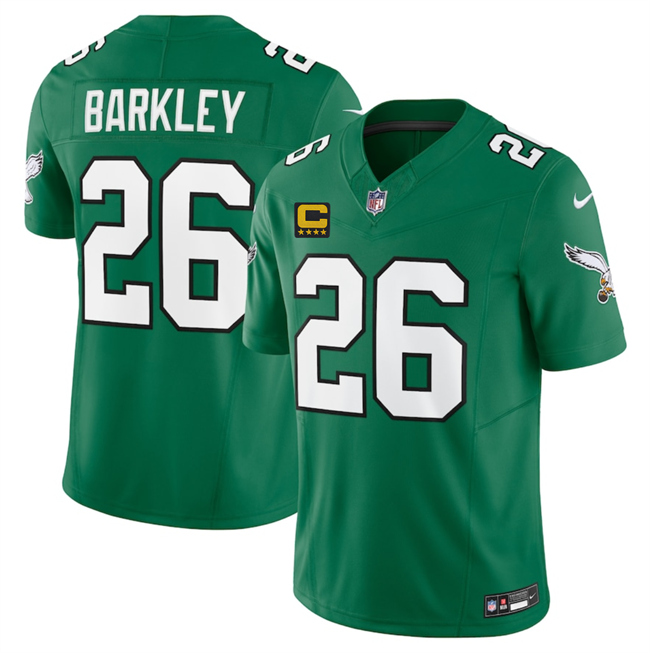 Men's Philadelphia Eagles #26 Saquon Barkley Kelly Green 2025 F.U.S.E. With 4-Star C Patch Vapor Untouchable Limited Throwback Stitched Football Jersey Men's Philadelphia Eagles #26 Saquon Barkley Kelly Green 2025 F.U.S.E. With 4-Star C Patch Vapor Untouchable Limited Throwback Stitched Football Jersey