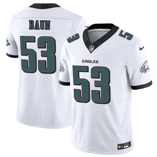 Men's Philadelphia Eagles #53 Zack Baun White 2025 F.U.S.E. Vapor Untouchable Limited Stitched Football Jersey 1 Men's Philadelphia Eagles #53 Zack Baun White 2025 F.U.S.E. Vapor Untouchable Limited Stitched Football Jersey 1