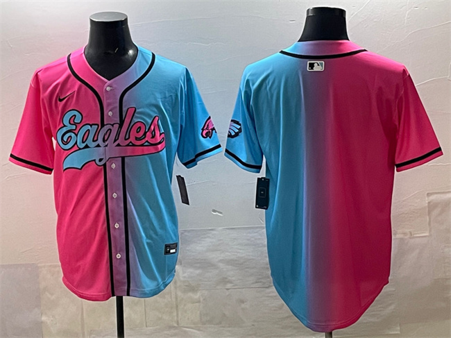 Men's Philadelphia Eagles Blank Pink Blue Limited Stitched Baseball Jersey Men's Philadelphia Eagles Blank Pink Blue Limited Stitched Baseball Jersey