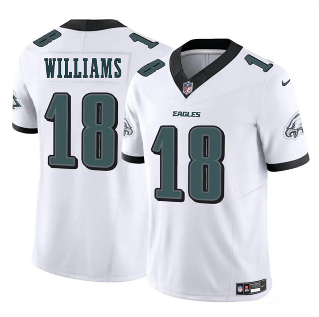 Men's Philadelphia Eagles #18 Avery Williams White 2024 New F.U.S.E. Vapor Untouchable Limited Stitched Football Jersey Men's Philadelphia Eagles #18 Avery Williams White 2024 New F.U.S.E. Vapor Untouchable Limited Stitched Football Jersey