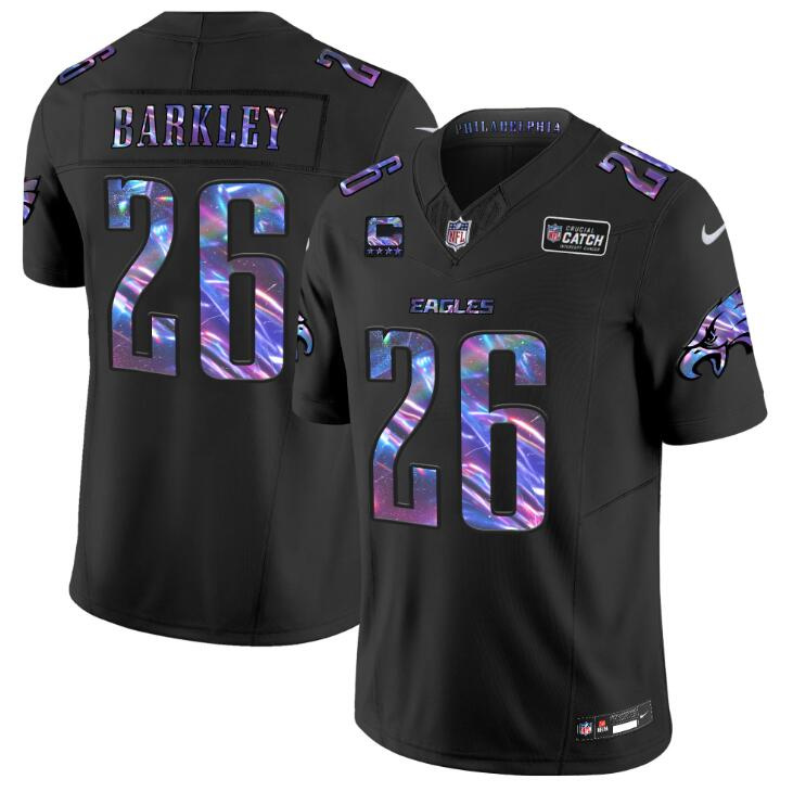 Men's Philadelphia Eagles #26 Saquon Barkley Black 2024 F.U.S.E With 4-Star C Patch 2024 Crucial Catch Limited Stitched Football Jersey Men's Philadelphia Eagles #26 Saquon Barkley Black 2024 F.U.S.E With 4-Star C Patch 2024 Crucial Catch Limited Stitched Football Jersey