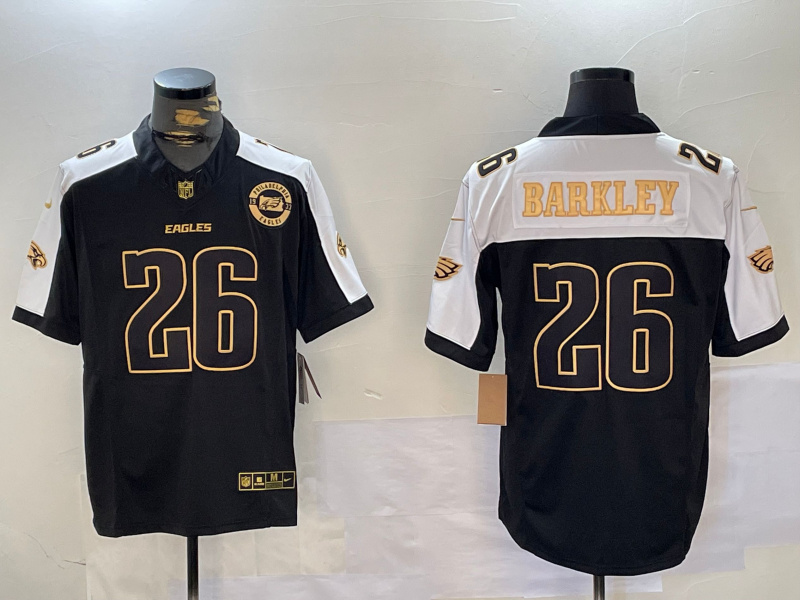 Men's Philadelphia Eagles #26 Saquon Barkley Black Gold 2024 New F.U.S.E. With 3-Star C Patch Stitched Football Jersey 5 Men's Philadelphia Eagles #26 Saquon Barkley Black Gold 2024 New F.U.S.E. With 3-Star C Patch Stitched Football Jersey 5