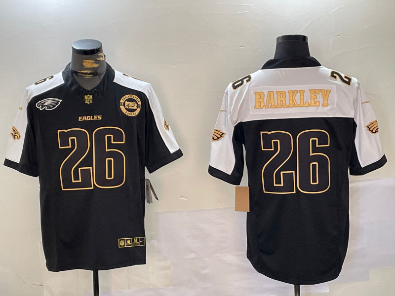 Men's Philadelphia Eagles #26 Saquon Barkley Black Gold 2024 New F.U.S.E. With 3-Star C Patch Stitched Football Jersey 2 Men's Philadelphia Eagles #26 Saquon Barkley Black Gold 2024 New F.U.S.E. With 3-Star C Patch Stitched Football Jersey 2