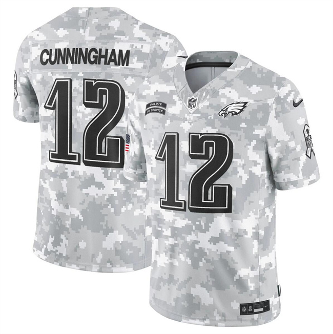 Men's Philadelphia Eagles #12 Randall Cunningham 2024 F.U.S.E Arctic Camo Salute To Service Limited Stitched Football Jersey Men's Philadelphia Eagles #12 Randall Cunningham 2024 F.U.S.E Arctic Camo Salute To Service Limited Stitched Football Jersey