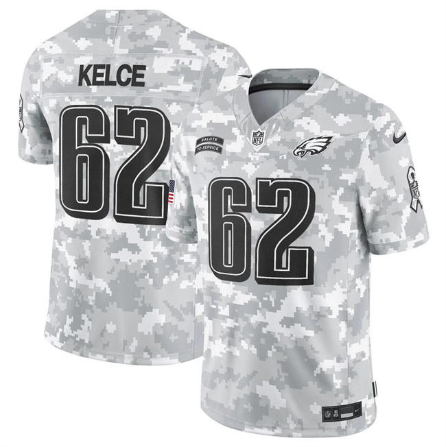 Men's Philadelphia Eagles #62 Jason Kelce 2024 F.U.S.E Arctic Camo Salute To Service Limited Stitched Football Jersey Men's Philadelphia Eagles #62 Jason Kelce 2024 F.U.S.E Arctic Camo Salute To Service Limited Stitched Football Jersey
