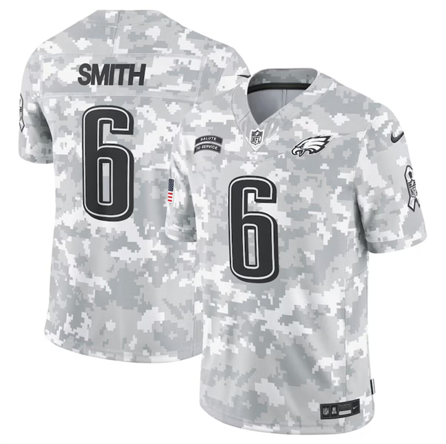 Men's Philadelphia Eagles #6 DeVonta Smith 2024 Arctic Camo Salute To Service Limited Stitched Football Jersey Men's Philadelphia Eagles #6 DeVonta Smith 2024 Arctic Camo Salute To Service Limited Stitched Football Jersey