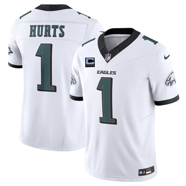 Men's Philadelphia Eagles #1 Jalen Hurts White F.U.S.E With 4-Star C Patch Vapor Untouchable Limited Stitched Football Jersey Men's Philadelphia Eagles #1 Jalen Hurts White F.U.S.E With 4-Star C Patch Vapor Untouchable Limited Stitched Football Jersey