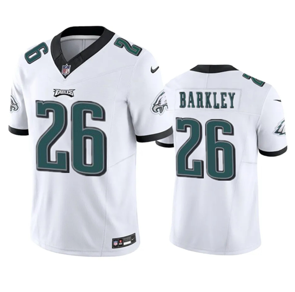 Men's Philadelphia Eagles #26 Saquon Barkley White 2023 F.U.S.E. Vapor Untouchable Limited Football Stitched Jersey Men's Philadelphia Eagles #26 Saquon Barkley White 2023 F.U.S.E. Vapor Untouchable Limited Football Stitched Jersey