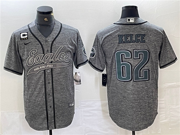 Men's Philadelphia Eagles #62 Jason Kelce Gray With 3-star C Patch Cool Base Baseball Stitched Jersey Men's Philadelphia Eagles #62 Jason Kelce Gray With 3-star C Patch Cool Base Baseball Stitched Jersey