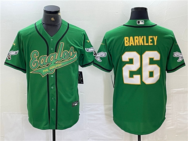 Men's Philadelphia Eagles #26 Saquon Barkley Green Gold Cool Base Baseball Stitched Jersey Men's Philadelphia Eagles #26 Saquon Barkley Green Gold Cool Base Baseball Stitched Jersey