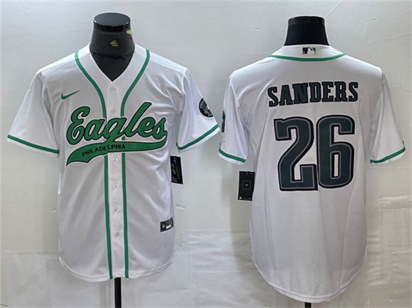 Men's Philadelphia Eagles #26 Saquon Barkley White Cool Base Baseball Stitched Jersey Men's Philadelphia Eagles #26 Saquon Barkley White Cool Base Baseball Stitched Jersey