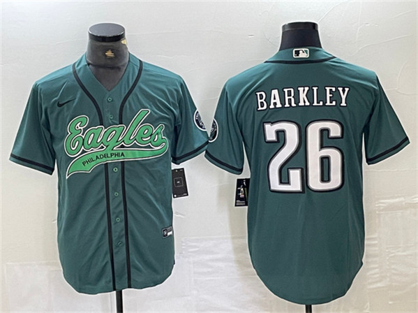 Men's Philadelphia Eagles #26 Saquon Barkley Green Cool Base Baseball Stitched Jersey Men's Philadelphia Eagles #26 Saquon Barkley Green Cool Base Baseball Stitched Jersey