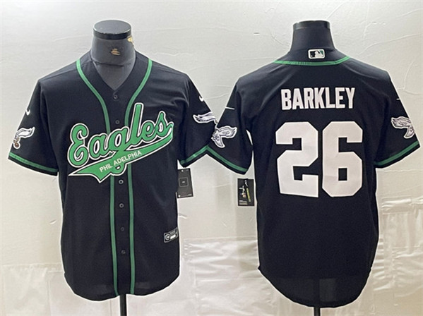 Men's Philadelphia Eagles #26 Saquon Barkley Black Cool Base Stitched Baseball Jersey Men's Philadelphia Eagles #26 Saquon Barkley Black Cool Base Stitched Baseball Jersey
