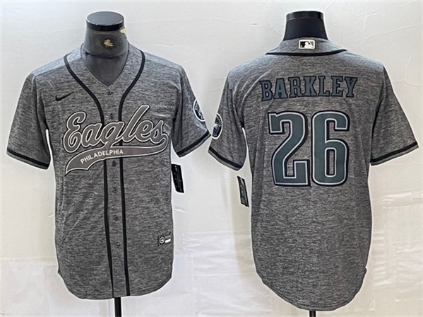 Men's Philadelphia Eagles #26 Saquon Barkley Gray Cool Base Baseball Stitched Jersey Men's Philadelphia Eagles #26 Saquon Barkley Gray Cool Base Baseball Stitched Jersey