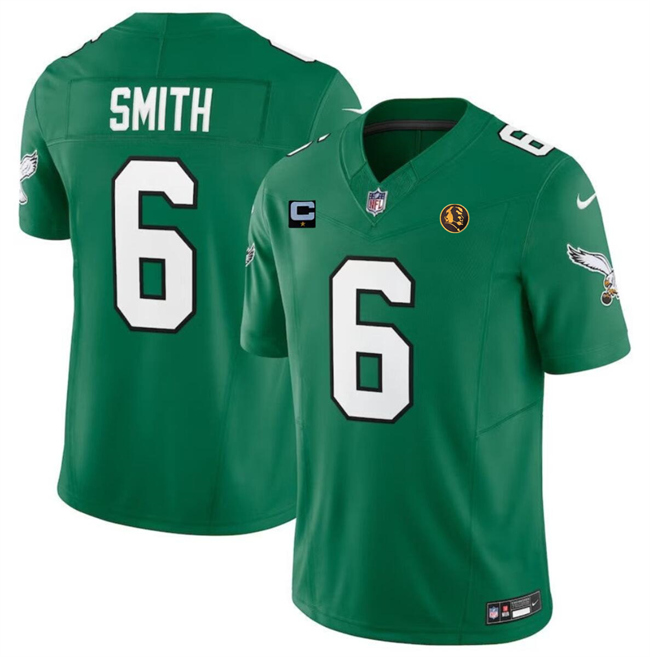 Men's Philadelphia Eagles #6 DeVonta Smith Green 2023 F.U.S.E. Throwback With 1-Star C Patch And John Madden Patch Vapor Limited Stitched Football Jersey Men's Philadelphia Eagles #6 DeVonta Smith Green 2023 F.U.S.E. Throwback With 1-Star C Patch And John Madden Patch Vapor Limited Stitched Football Jersey