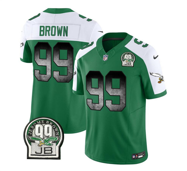 Men's Philadelphia Eagles #99 Jerome Brown Green White 2023 F.U.S.E. Throwback Vapor Untouchable Limited Stitched Football Jersey Men's Philadelphia Eagles #99 Jerome Brown Green White 2023 F.U.S.E. Throwback Vapor Untouchable Limited Stitched Football Jersey