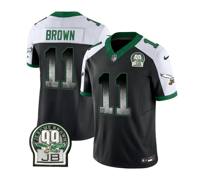 Men's Philadelphia Eagles #11 A. J. Brown Black White 2023 F.U.S.E. Throwback Vapor Untouchable Limited Stitched Football Jersey Men's Philadelphia Eagles #11 A. J. Brown Black White 2023 F.U.S.E. Throwback Vapor Untouchable Limited Stitched Football Jersey
