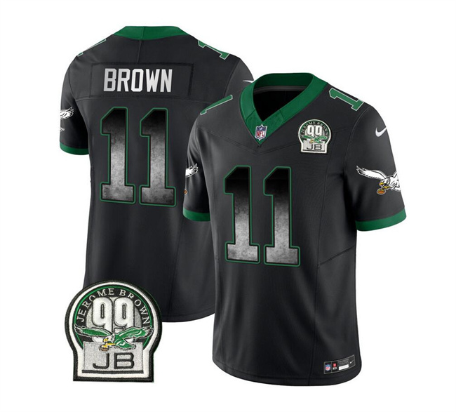 Men's Philadelphia Eagles #11 A. J. Brown Black 2023 F.U.S.E. Throwback Vapor Untouchable Limited Stitched Football Jersey Men's Philadelphia Eagles #11 A. J. Brown Black 2023 F.U.S.E. Throwback Vapor Untouchable Limited Stitched Football Jersey