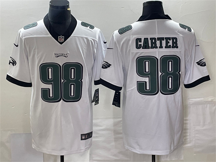 Men's Philadelphia Eagles #98 Jalen Carter White Vapor Limited Stitched Football Jersey Men's Philadelphia Eagles #98 Jalen Carter White Vapor Limited Stitched Football Jersey