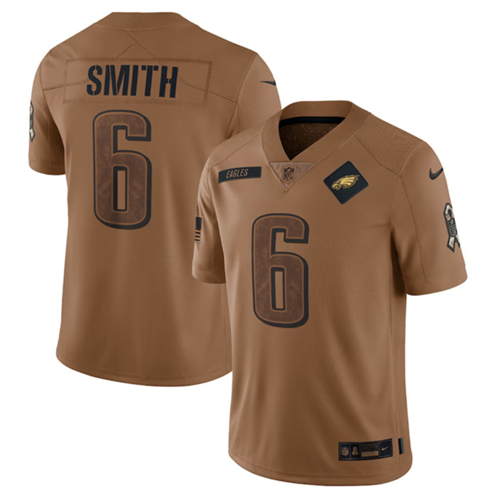 Men's Philadelphia Eagles #6 DeVonta Smith 2023 Brown Salute To Service Limited Stitched Football Jersey Men's Philadelphia Eagles #6 DeVonta Smith 2023 Brown Salute To Service Limited Stitched Football Jersey