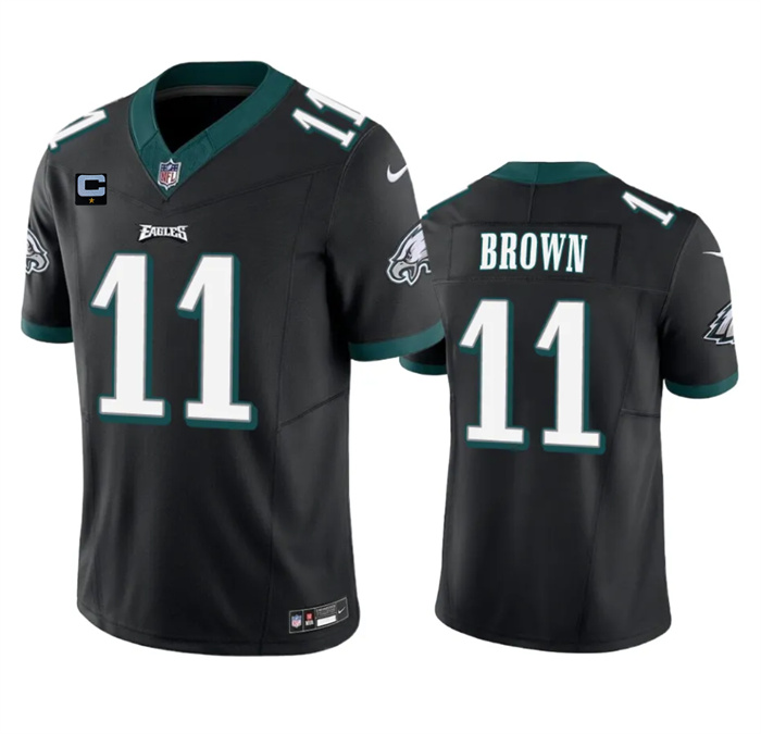Men's Philadelphia Eagles #11 A. J. Brown Black 2023 F.U.S.E. With 4-Star C Patch Vapor Untouchable Limited Stitched Football Jersey Men's Philadelphia Eagles #11 A. J. Brown Black 2023 F.U.S.E. With 4-Star C Patch Vapor Untouchable Limited Stitched Football Jersey