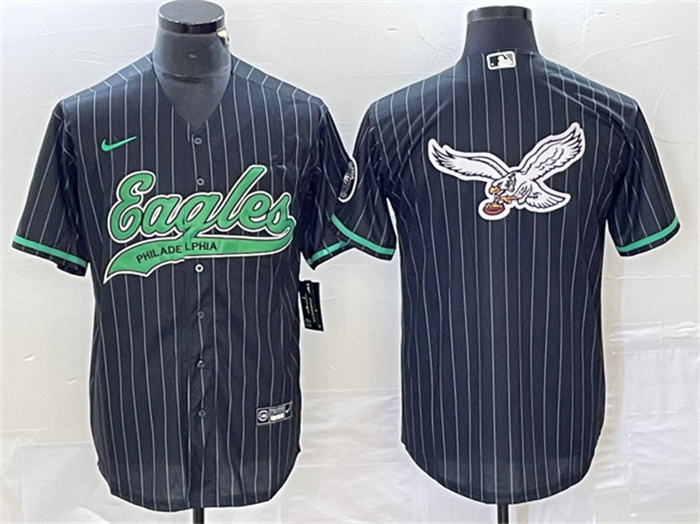 Men's Philadelphia Eagles Black Team Big Logo Cool Base Stitched Baseball Jerseys Men's Philadelphia Eagles Black Team Big Logo Cool Base Stitched Baseball Jerseys