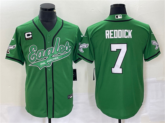 Men's Philadelphia Eagles #7 Haason Reddick Green With C Patch Cool Base Stitched Baseball Jersey Men's Philadelphia Eagles #7 Haason Reddick Green With C Patch Cool Base Stitched Baseball Jersey