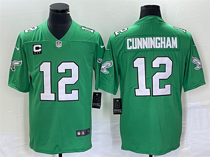 Men's Philadelphia Eagles #12 Randall Cunningham Green With C Patch Stitched Football Jersey Men's Philadelphia Eagles #12 Randall Cunningham Green With C Patch Stitched Football Jersey