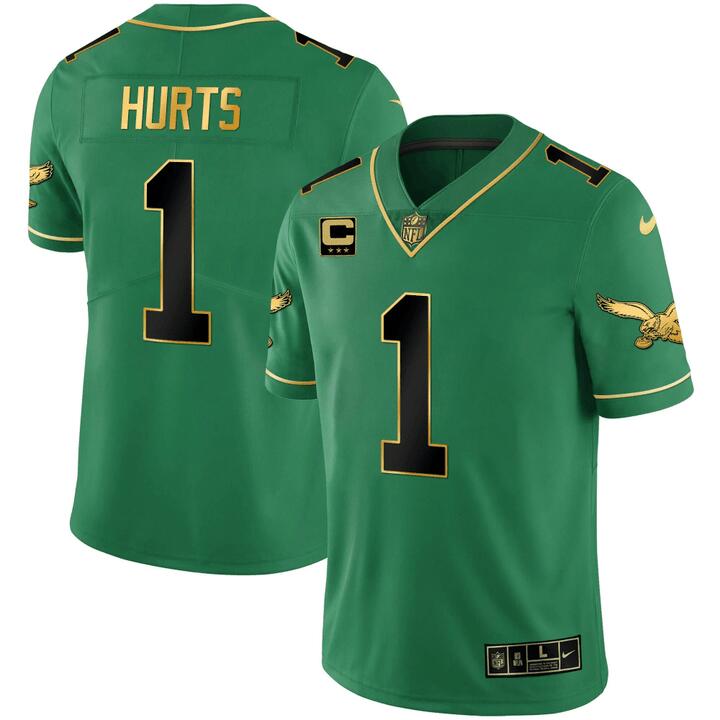 Men's Philadelphia Eagles #1 Jalen Hurts Green black Gold Vapor Limited Stitched Football Jersey Men's Philadelphia Eagles #1 Jalen Hurts Green black Gold Vapor Limited Stitched Football Jersey