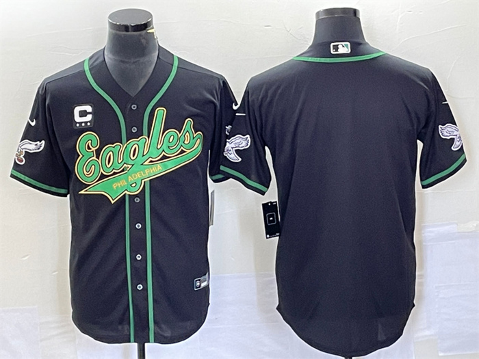 Men's Philadelphia Eagles Blank Black With C Patch Cool Base Stitched Baseball Jersey Men's Philadelphia Eagles Blank Black With C Patch Cool Base Stitched Baseball Jersey