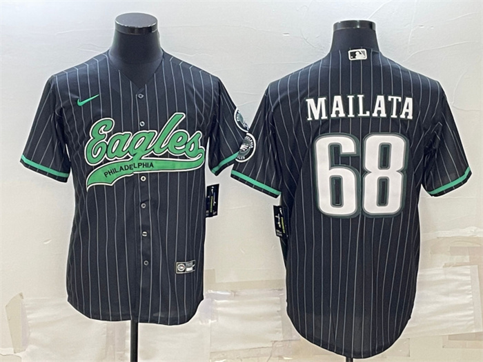 Men's Philadelphia Eagles #68 Jordan Mailata Black With Patch Cool Base Stitched Baseball Jerseys Men's Philadelphia Eagles #68 Jordan Mailata Black With Patch Cool Base Stitched Baseball Jerseys