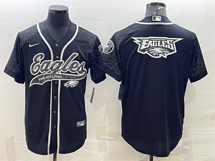 Men's Philadelphia Eagles Black Reflective Team Big Logo With Patch Cool Base Stitched Baseball Jersey Men's Philadelphia Eagles Black Reflective Team Big Logo With Patch Cool Base Stitched Baseball Jersey