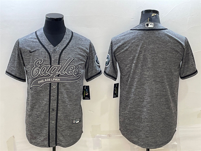 Men's Philadelphia Eagles Blank Grey With Patch Cool Base Stitched Baseball Jersey Men's Philadelphia Eagles Blank Grey With Patch Cool Base Stitched Baseball Jersey