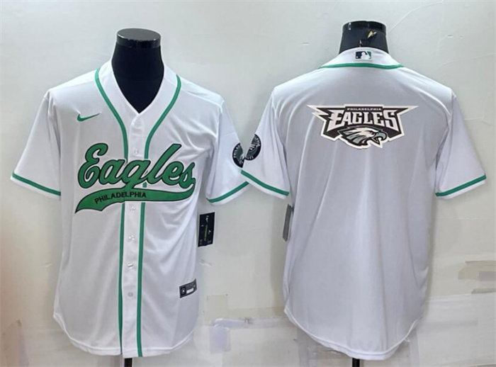 Men's Philadelphia Eagles White Team Big Logo With Patch Cool Base Stitched Baseball Jersey Men's Philadelphia Eagles White Team Big Logo With Patch Cool Base Stitched Baseball Jersey