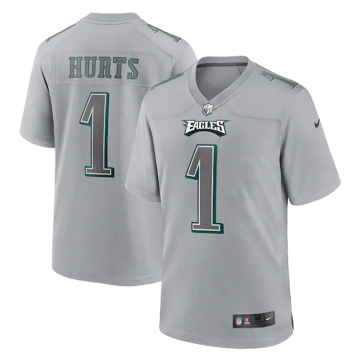 Men's Philadelphia Eagles #1 Jalen Hurts Grey Atmosphere Fashion Stitched Game Jersey Men's Philadelphia Eagles #1 Jalen Hurts Grey Atmosphere Fashion Stitched Game Jersey