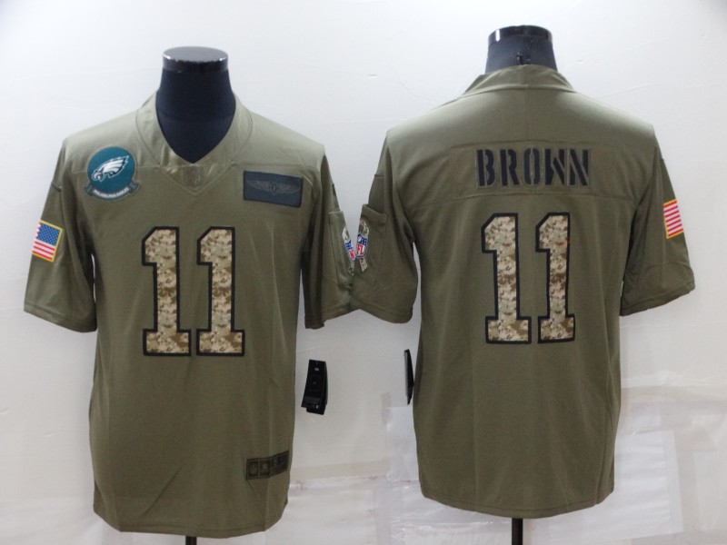 Men's Philadelphia Eagles #11 A. J. Brown Olive Camo Salute To Service Limited Stitched Jersey Men's Philadelphia Eagles #11 A. J. Brown Olive Camo Salute To Service Limited Stitched Jersey