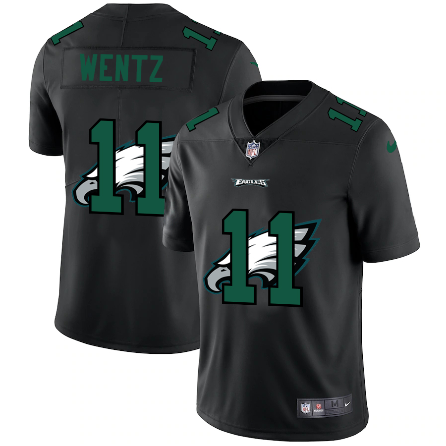 Philadelphia Eagles #11 Carson Wentz Men's Nike Team Logo Dual Overlap Limited NFL Jersey Black Philadelphia Eagles #11 Carson Wentz Men's Nike Team Logo Dual Overlap Limited NFL Jersey Black