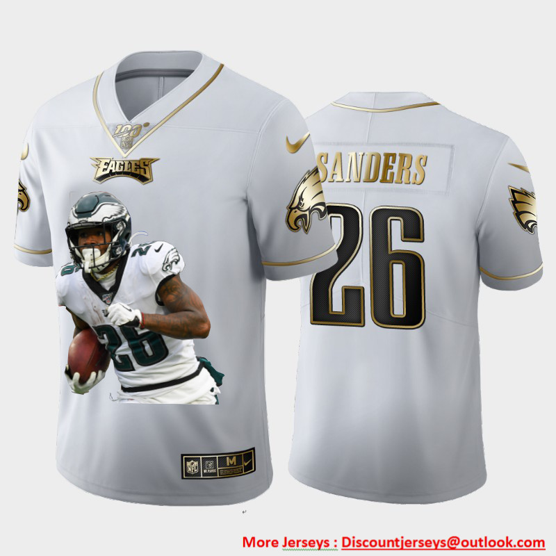 Nike Eagles 26 Miles Sanders White Gold Player Name Logo 100th Season Vapor Untouchable Limited Jersey Nike Eagles 26 Miles Sanders White Gold Player Name Logo 100th Season Vapor Untouchable Limited Jersey