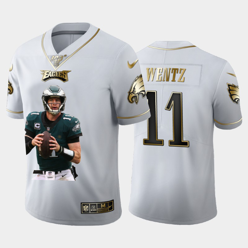 Nike Eagles 11 Carson Wentz White Gold Player Name Logo 100th Season Vapor Untouchable Limited Jersey Nike Eagles 11 Carson Wentz White Gold Player Name Logo 100th Season Vapor Untouchable Limited Jersey