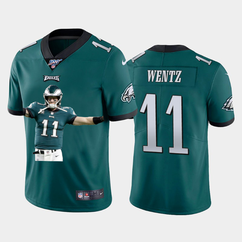 Nike Eagles 11 Carson Wentz Green Player Name Logo 100th Season Vapor Untouchable Limited Jersey Nike Eagles 11 Carson Wentz Green Player Name Logo 100th Season Vapor Untouchable Limited Jersey