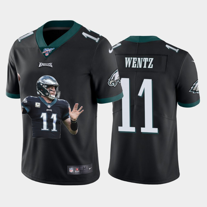 Nike Eagles 11 Carson Wentz Black Player Name Logo 100th Season Vapor Untouchable Limited Jersey Nike Eagles 11 Carson Wentz Black Player Name Logo 100th Season Vapor Untouchable Limited Jersey