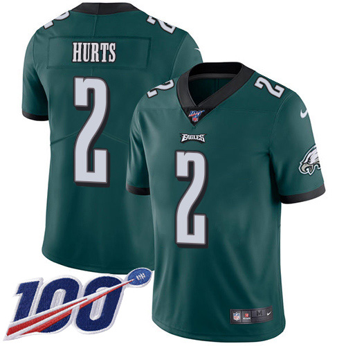 Nike Eagles #2 Jalen Hurts Green Team Color Men's Stitched NFL 100th Season Vapor Untouchable Limited Jersey Nike Eagles #2 Jalen Hurts Green Team Color Men's Stitched NFL 100th Season Vapor Untouchable Limited Jersey