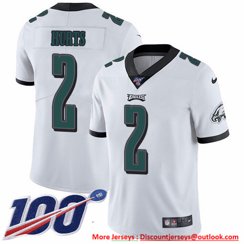 Nike Eagles #2 Jalen Hurts White Men's Stitched NFL 100th Season Vapor Untouchable Limited Jersey Nike Eagles #2 Jalen Hurts White Men's Stitched NFL 100th Season Vapor Untouchable Limited Jersey