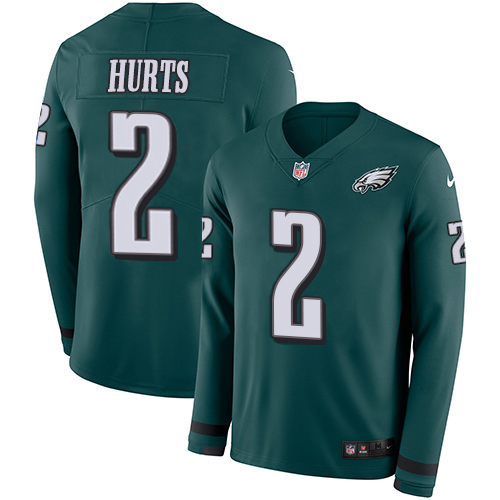 Nike Eagles #2 Jalen Hurts Green Team Color Men's Stitched NFL Limited Therma Long Sleeve Jersey Nike Eagles #2 Jalen Hurts Green Team Color Men's Stitched NFL Limited Therma Long Sleeve Jersey