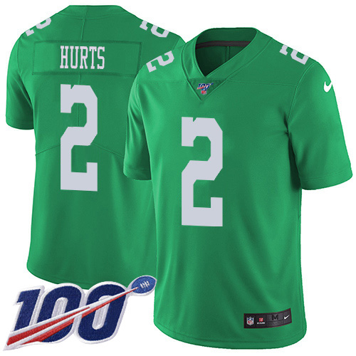 Nike Eagles #2 Jalen Hurts Green Men's Stitched NFL Limited Rush 100th Season Jersey Nike Eagles #2 Jalen Hurts Green Men's Stitched NFL Limited Rush 100th Season Jersey