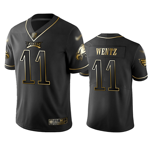 Eagles #11 Carson Wentz Black Men's Stitched Football Limited Golden Edition Jersey Eagles #11 Carson Wentz Black Men's Stitched Football Limited Golden Edition Jersey